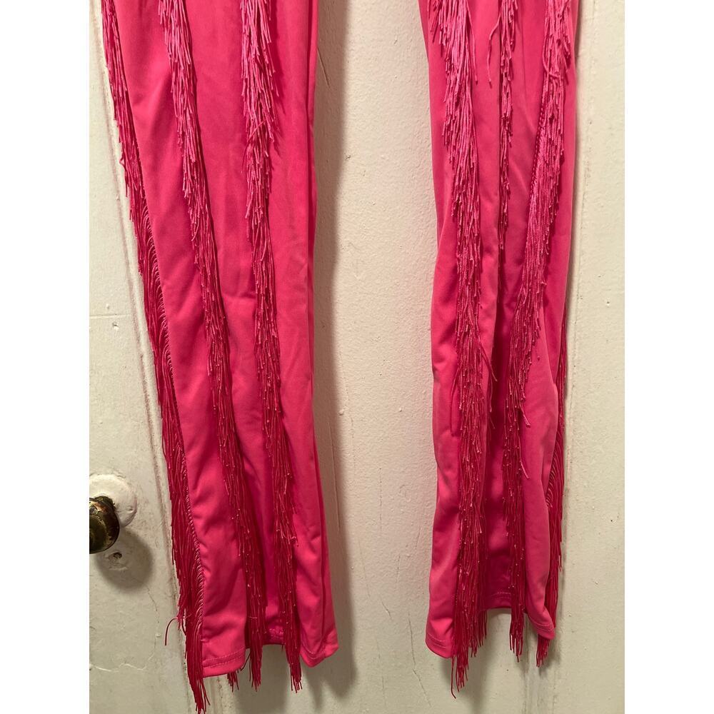 Women's Boho Drawstring Waist Long Fringe Tassel Pants Pink Size S - Picture 8 of 13